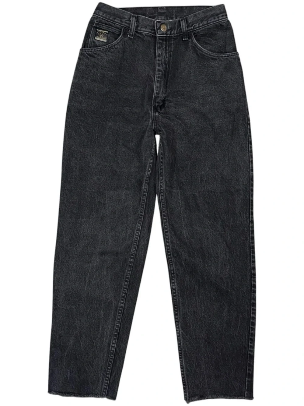 Vintage 90s Wrangler for Women Black Denim High Rise Taper Ankle Mom Jeans Sz 8